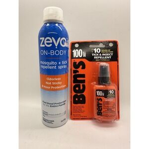 Zevo On-Body Mosquito Tick Spray 6oz‎ + Ben's 100 DEET Repellent Lot New Sealed